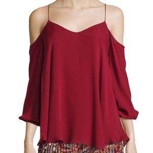 HAUTE HIPPIE Cold-Shoulder Silk Chiffon Blouse, Ruby
